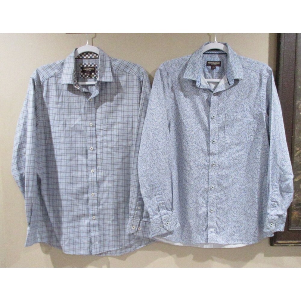 Lot of 2 Johnston & Murphy Button Down Shirts Men M Blue (Plaid & Paisley Print)